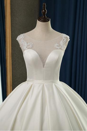 TsClothzone Chic Satin Ball Gown Jewel Wedding Dress Sleeveless Appliques Ruffles Bridal Gowns On Sale_6
