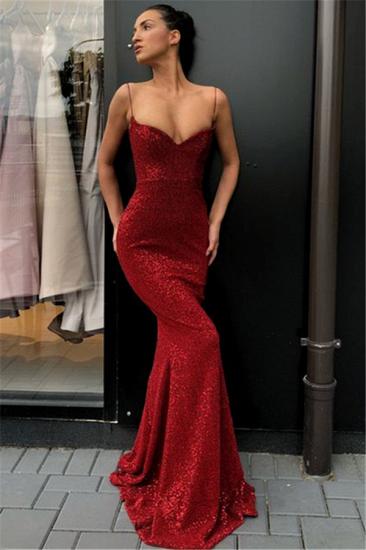 Sexy einfache Rote Pailletten Lange Abendkleider | Günstige Spaghettiträger Abendkleider 2022 BC0920_1