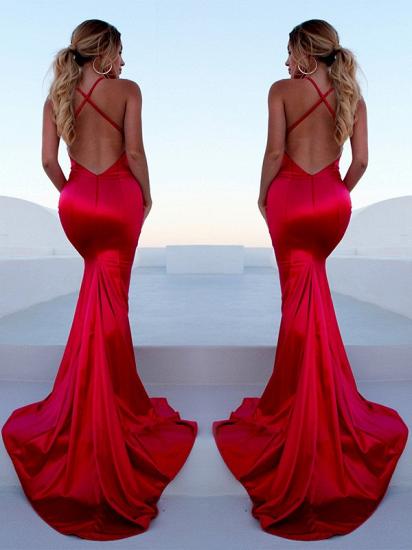 Gorgeous Red Halter Elegant Lace Up Prom Dresses | Sleeveless Ruffles Sexy Mermaid Side Slit Evening Dresses_3