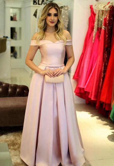 Simple A-Line Pink Prom Dresses | Elegant Off-The-Shoulder Lace-Up Evening Dresses