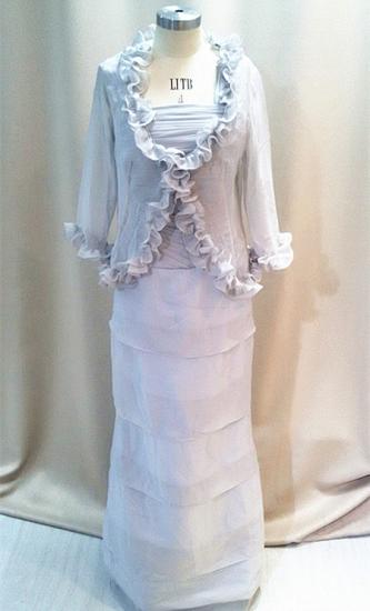 Elegant Tiered Silver Grey Chiffon Long Mother of the Bride Dresses with Jacket Custom Plus Size Mother Dress