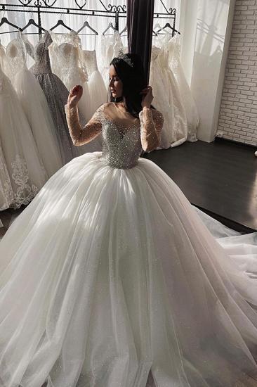 Stylish Glitter Sequins Aline Ball Gown Long Sleeves Bridal Gown_1