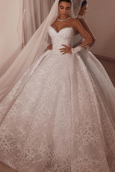 Luxury Sparkle Beaded Ball Gown Tulle Lace Illusion neck Wedding Dress