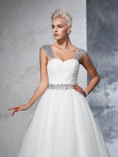 Long Tulle Ball Gown Straps Ruched Sleeveless Wedding Dresses_6
