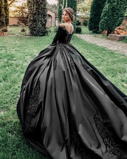 Gorgeous Black Long Sleeves A-line Wedding Dress Lace Appliques_5