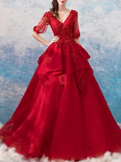 Romantisches Ballkleid Brautkleider V-Ausschnitt Polyester Halbarm Brautkleider in Übergröße Online