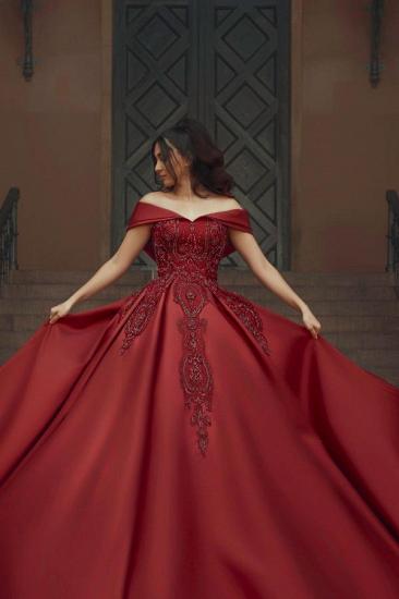 Burgundy Off Shoulder A Line Satin Wedding Dresses Bridal Gowns With Lace_4