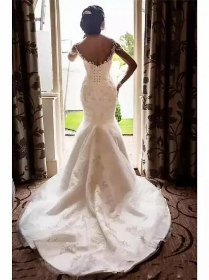 Romantic Mermaid Wedding Dress Scoop Lace Tulle Long Sleeve Sexy See-Through Bridal Gowns Court Train_2