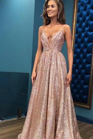 Sexy Sequins Simple Spaghetti Straps Evening Dresses | Open Back Sleeveless Prom Dress