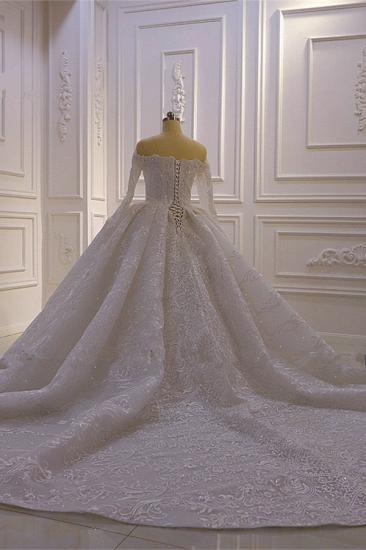 Luxury Ball Gown Long Sleeves 3D Lace Sweetheart Long Wedding Dresses_4