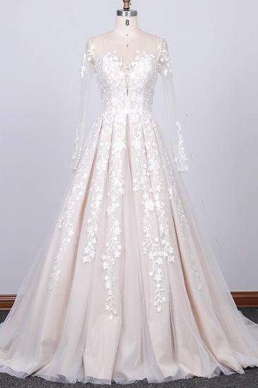 Gorgeous Longsleeves Jewel A-line Wedding Dress | White Appliques Lace Bridal Gowns_1