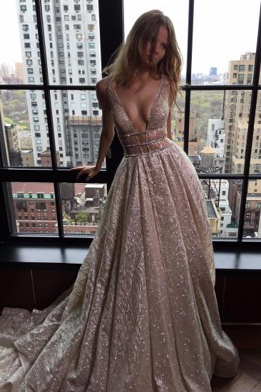 Sexy V-Neck Sleeveless Prom Dress Long Sequins_1