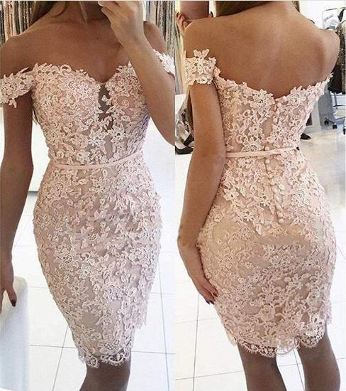 Sexy Off-the-Shoulder Short Formal Dress Lace Sheath Buttons Homecoming Dress_3