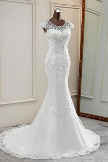 TsClothzone Elegant Jewel Ärmellose Meerjungfrau-Hochzeitskleider aus weißer Spitze mit Strassapplikationen_4