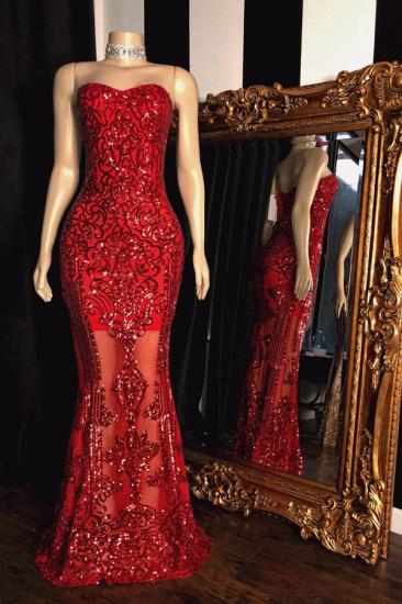 Sweetheart Strapless Sequins Pattern Long Mermaid Prom Gowns
