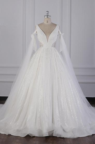 TsClothzone Luxus-Hochzeitskleid mit V-Ausschnitt, Tüll, ärmellos, Pailletten, Brautkleider im Angebot_1