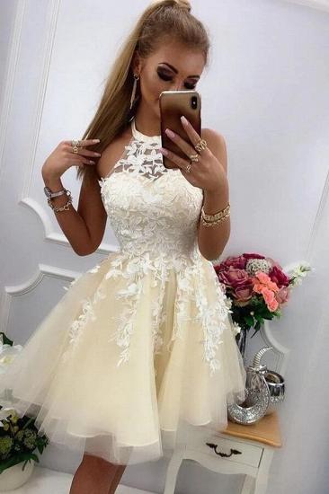 Halter Tulle Lace Short Cocktail Dress Sleeveless Homecoming Dress for Girls