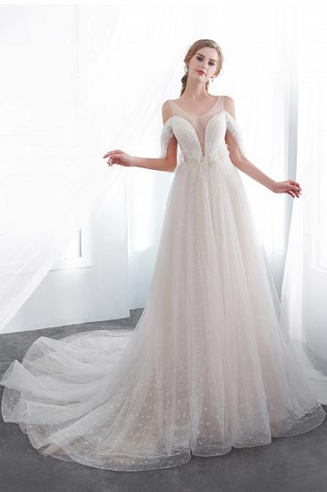 NANCY | A-line Sleeveless Floor Length Lace Ivory Wedding Dresses_5