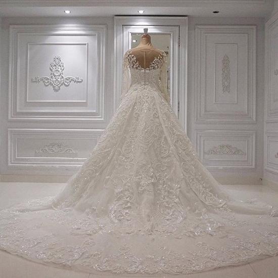 Gorgeous Crew Neck Long Sleeve Lace Appliques Wedding Bridal Dress|Elegant Ball Gown Sweep Train_3