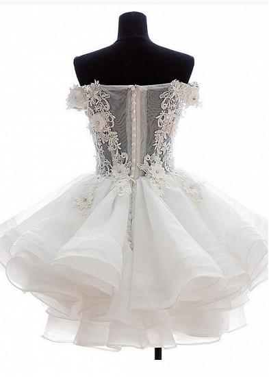 Cute Off Shoulder White Organza Mini Wedding Dress Lace Applique Custom Made Formal Short Bridal Gown_2