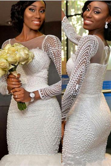 Langärmliges Perlenstickereien Wunderschönes Tüll-Reißverschluss-Hochzeitskleid