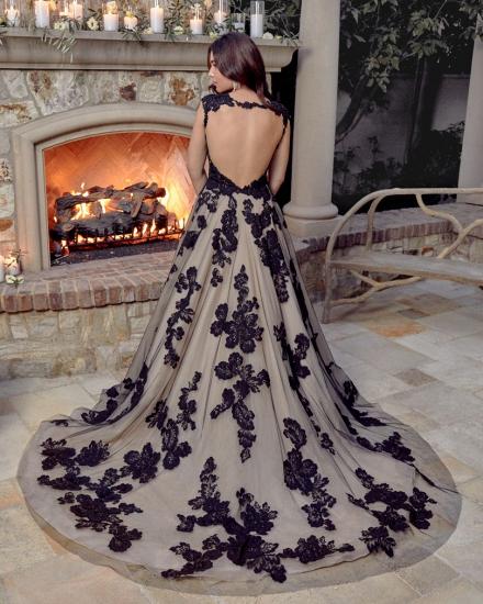 Elegant Sleeveless  Black Floral A-line Wedding Dress_2