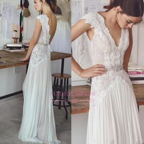 Chiffon Crystal Glamorous Lace Cap-Sleeve Lace Long Wedding Dress_3