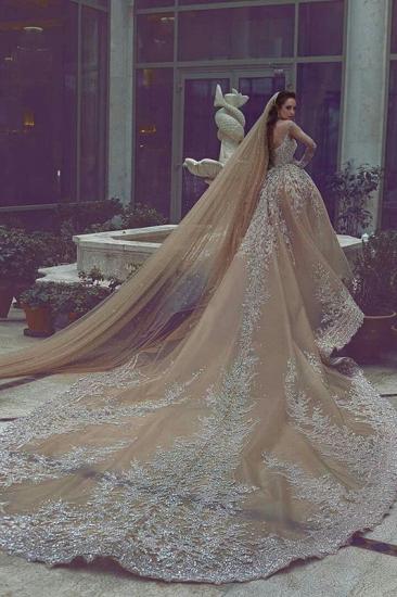 Luxurious Long-Sleeve Beadings Ball-Gown Appliques Wedding Dress_3