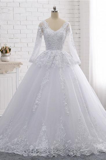 TsClothzone Stylish Long Sleeves Tulle Lace Wedding Dress Ball Gown V-Neck Sequins Appliques Bridal Gowns On Sale