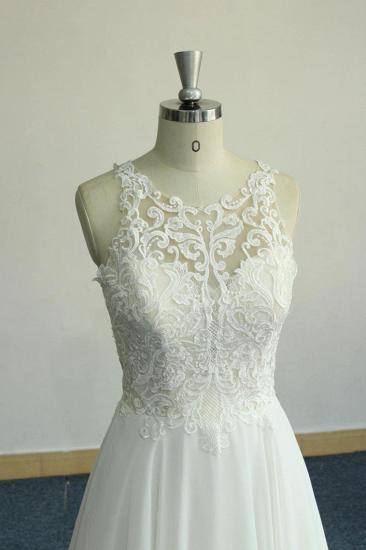Unique White Jewel Sleeveless Wedding Dress | Appliques Chiffon Bridal Gowns_5
