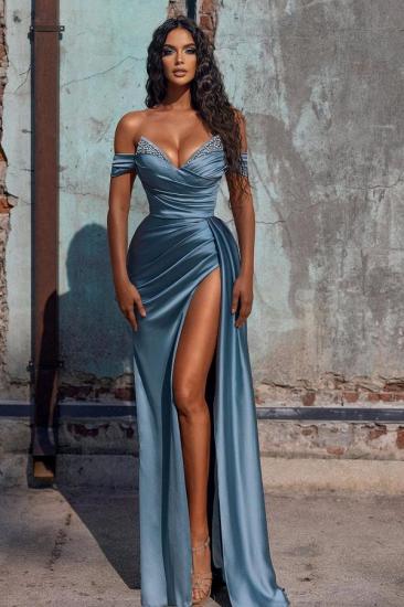 Off Shoulder Satin Mermaid Ball Gown Side Slit Party Dress With Detachable Tail