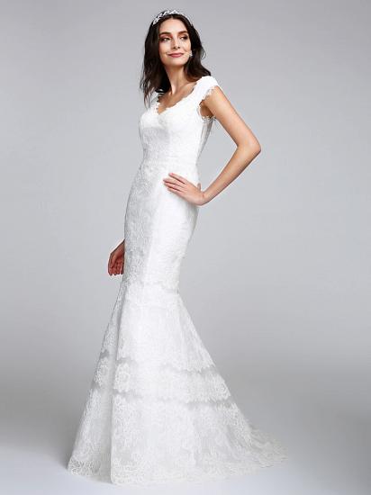 Romantic Mermaid Wedding Dress V-neck All Over Lace Cap Sleeve Sexy Backless Bridal Gowns Illusion Detail_6
