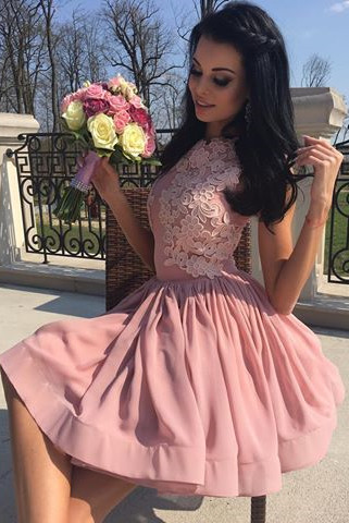 New Arrival Pink A-line Sleeveless Homecoming Dresses Appliques Short Cocktail Dresses_3