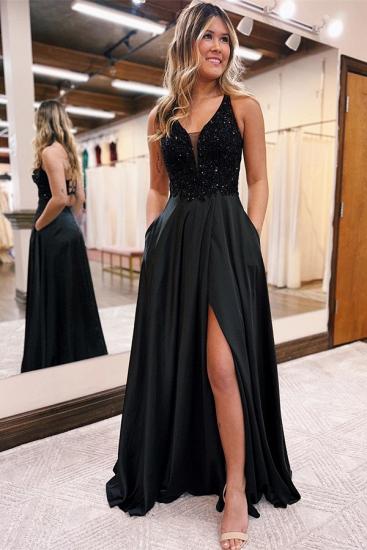 Black evening dress with glitter | Long Prom Dresses Cheap_2