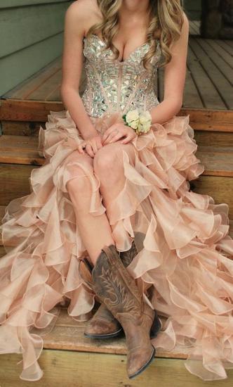 Latest Crystal Side Organza Prom Dress with Rhinestones Sweetheart Floor Length Dresses for Women_1