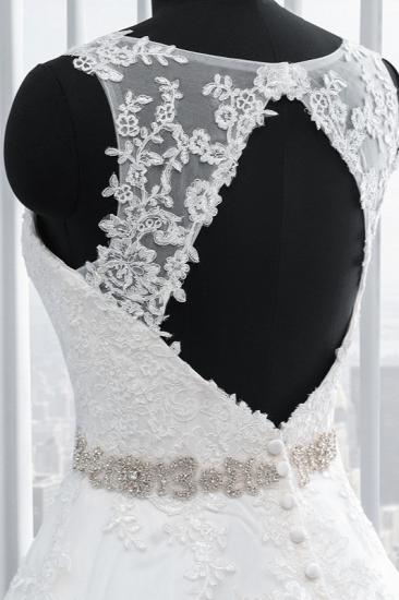 TsClothzone Einfache Juwel Tüll Spitze Brautkleid A-Linie Applikationen Perlenstickerei Brautkleider mit Schärpe Online_7