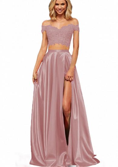 Sweetheart Burgundy Two pieces High Split Prom Dresses_12