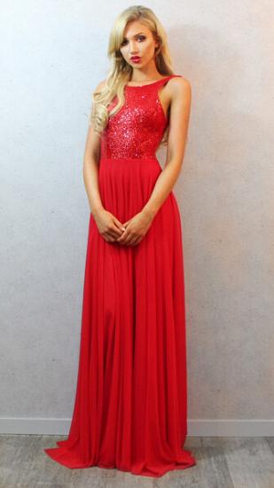 Elegant Sequined Long Backless Red Prom Dress Open Back Sexy Evening Dress_2