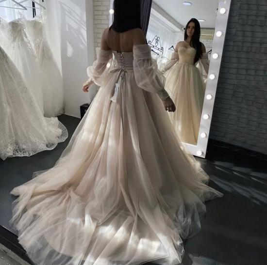 Romantic Off-the-Shoulder Sweetheart Tulle Bridal Dress Aline Princess Wedding Dress_4