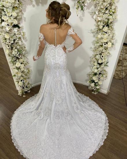 Elegantes weißes Brautkleid mit langen Ärmeln und Blumentüll_2