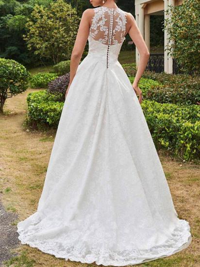 Sexy A-Line Wedding Dress Jewel Lace Tulle Sleeveless Formal Bridal Gowns with Sweep Train_2