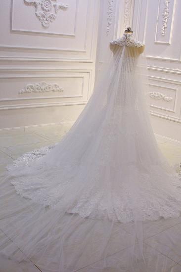 Luxury 3D Lace Applique High Neck Tulle Mermaid Wedding Dress_5