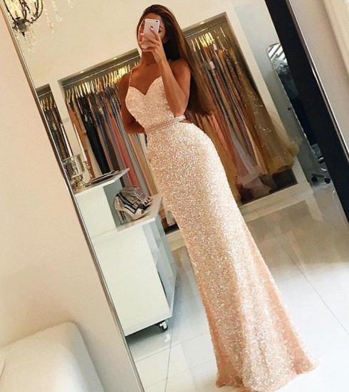 Spaghetti Straps Sequins Long Evening Dresses Open Back 2022 Prom Dress with Beading Belt_4