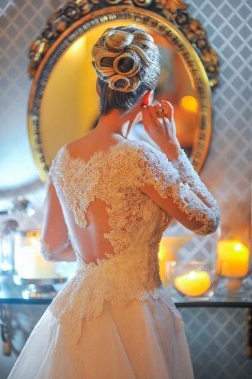 Elegant Lace Plus Size Wedding Dress 2022 Long Sleeve A-line Bride Dresses with Long Train_4