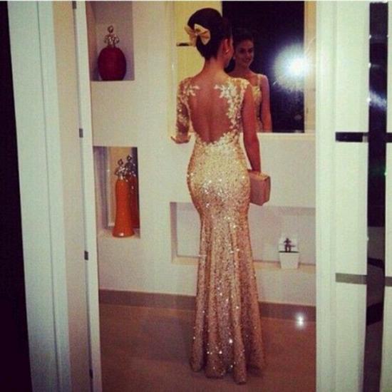 Gold Sequined Open Back Trumpet Prom Dresses with One Shoulder Appliques 2022 Long Evening Dresses_2