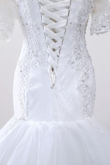 TsClothzone Glamorous Jewel Tulle Lace Wedding Dress Mermaid Short Sleeves Beading Bridal Gowns Online_6
