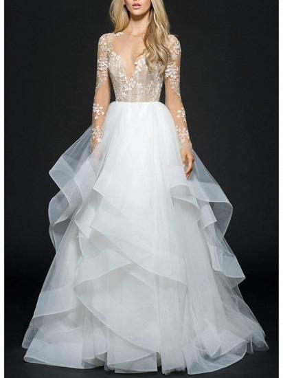 Style Ball Gown Wedding Dresses V Neck Organza Long Sleeve Bridal Gowns Online