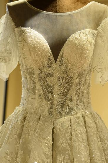 Gorgeous Short Sleeve Lace Tulle Princess Ivory Wedding Dress Online_5