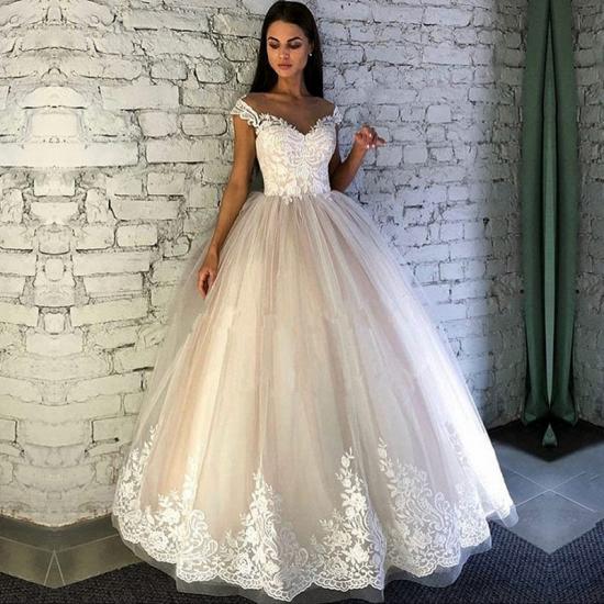 Gorgeous Cap Sleeves Crew Neck Tulle Lace Bridal Wedding Dress_2