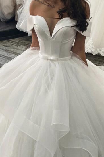 Elegant Off Shoulder Ball Gown Puffy Layers Wedding Dress_2
